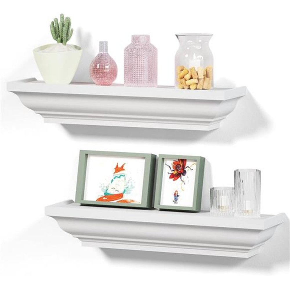 Floating Shelves White, Wood Shelves Rustic Shelves, Wall Mounted, 17 "  2 Pack